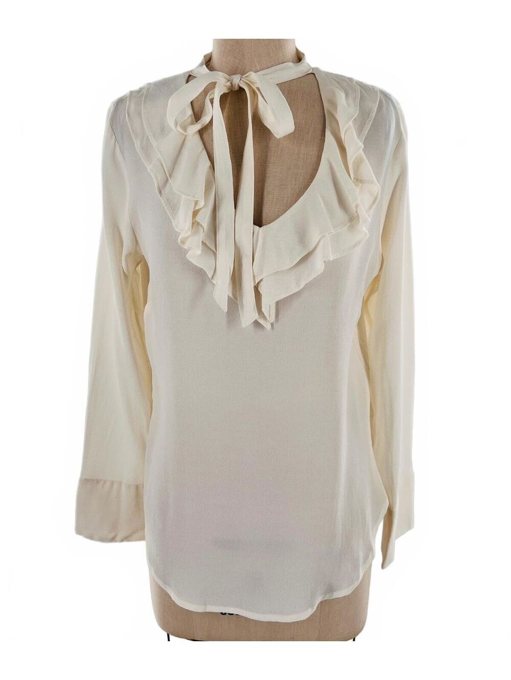 ACG Los Angeles Ruffle Neck Tie Blouse Cream Coquette Cottagecore Romantic Small
